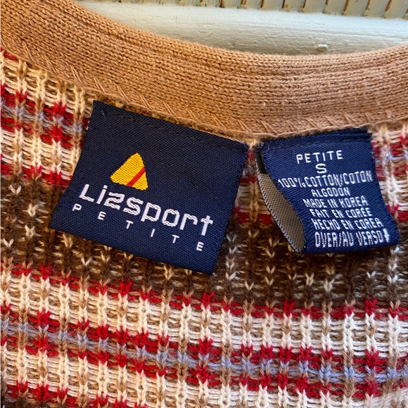 Vintage Lizsport Tan and Red Patterned Sweater Vest Size Small - Picture 5 of 6
